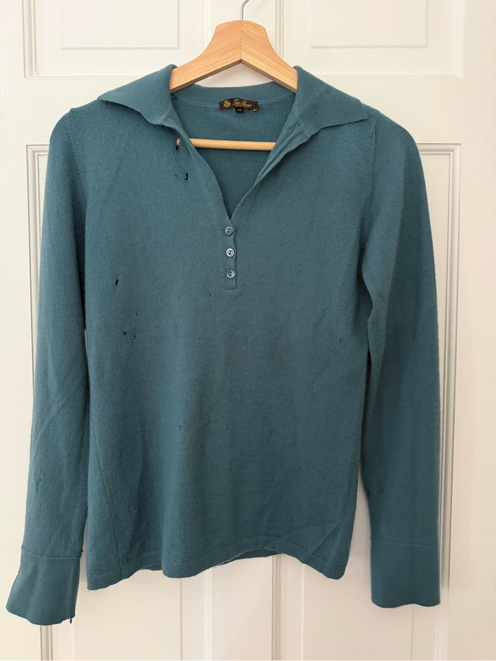 Loro Piana - DAMAGED - Teal V-Neck Button Polo Sweater “AS-IS”
